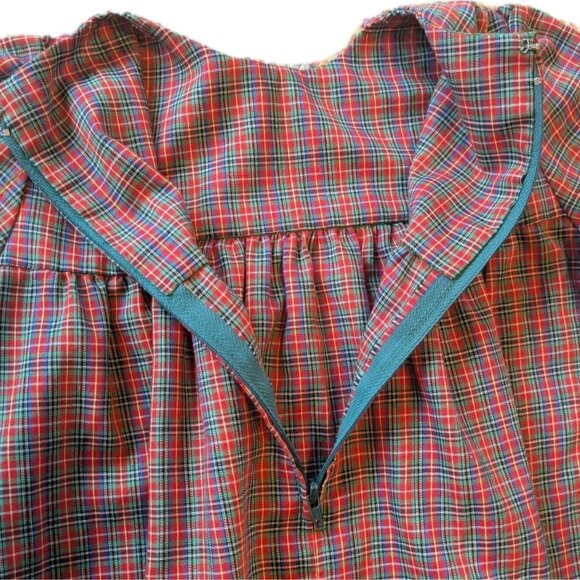Homemade Girls 6/7 Ruffle Dress & White Eyelet Pinafore - Plaid Red & Green - Picture 15 of 16